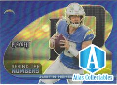 2021 Panini Playoff Justin Herbert #BTN-JHE Behind The Numbers Blue Prizm